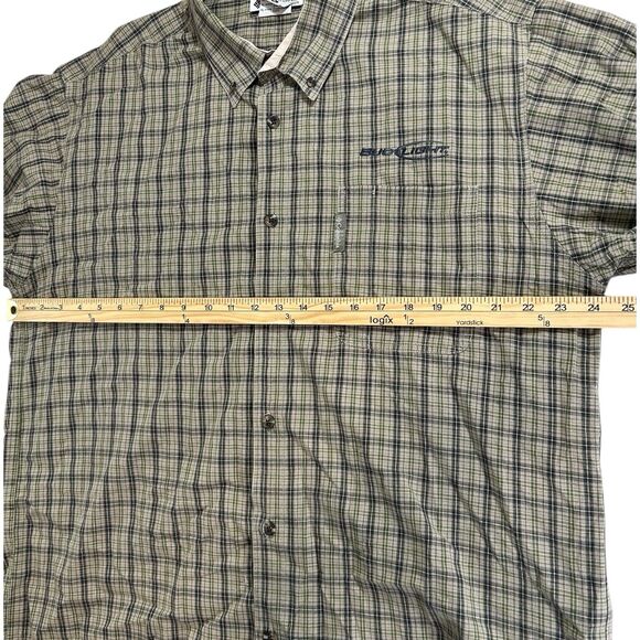 Columbia X Bud Light XL Olive Green Beige Plaid Cotton Long Sleeve Button Down - Picture 4 of 10